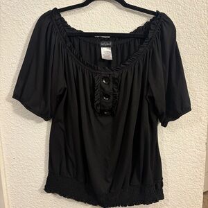 Vintage 2000s Tempted Black Peplum Top 18/20 Plus‎ Size Y2K Smocked Blouse